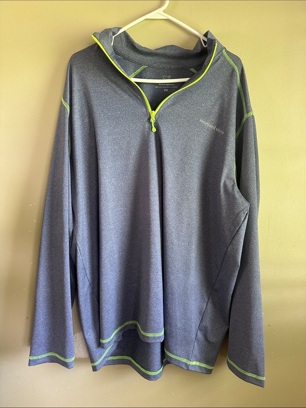 Vineyard Vines Navy Heather Performance Pullover with Lime Accents